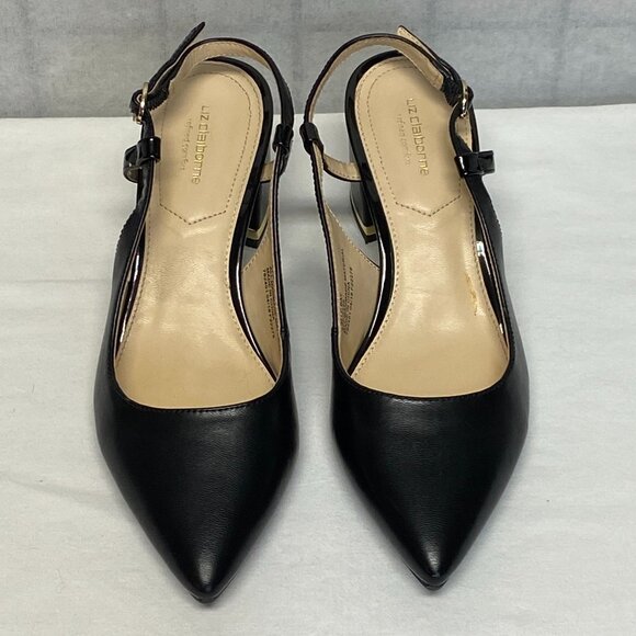 Liz Claiborne Shoes - Liz Claiborne Pointed Closed Toe Chunky Low Heel Slingback Pumps LC Bay Black